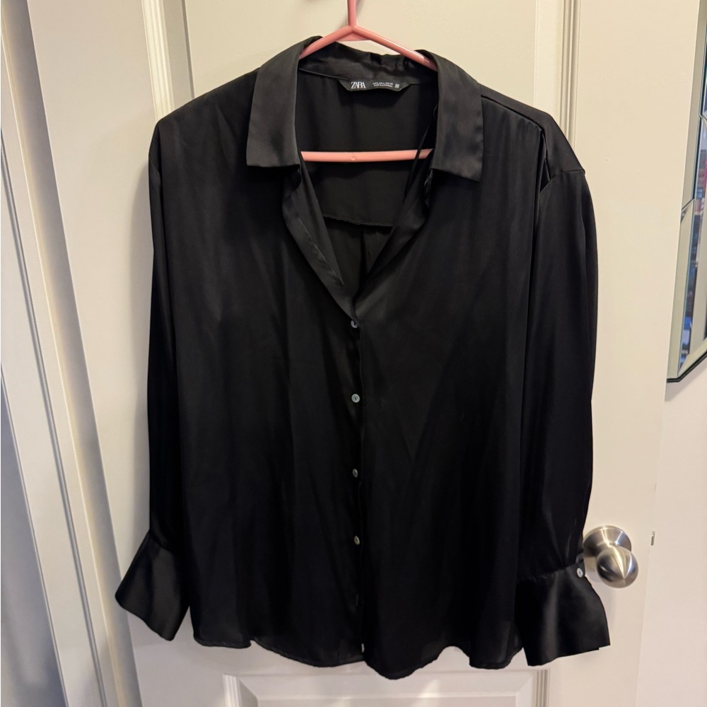Zara Classic Black Satin Blouse